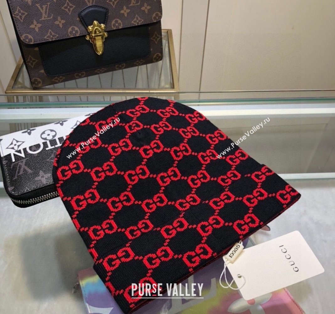 Gucci GG Knit Hat Black/Red 2024 1019023 (A-241019075)