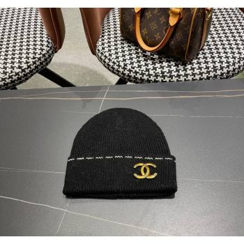 Chanel Knit Hat with Metal CC Black 2024 1019025 (A-241019083)