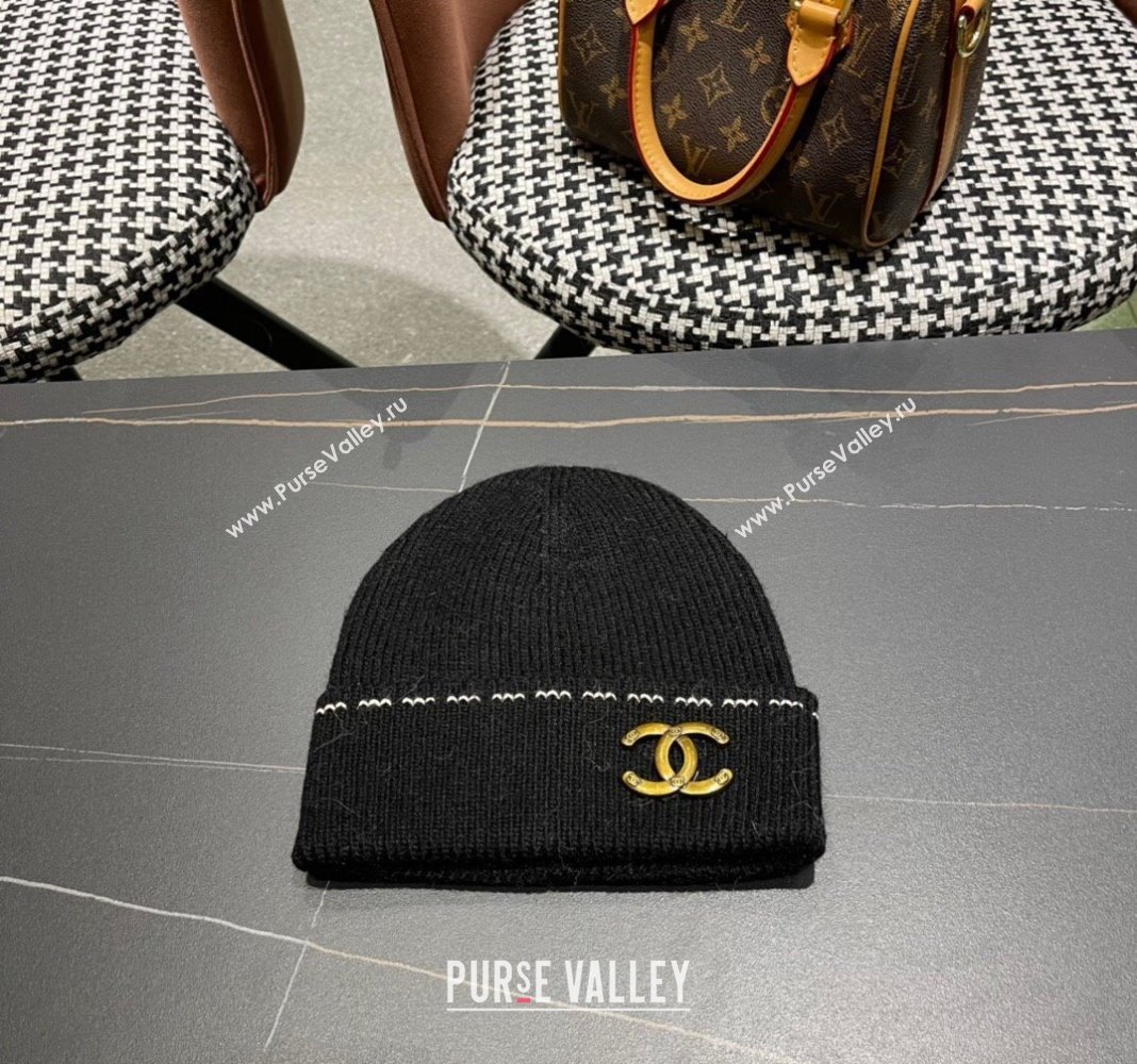 Chanel Knit Hat with Metal CC Black 2024 1019025 (A-241019083)