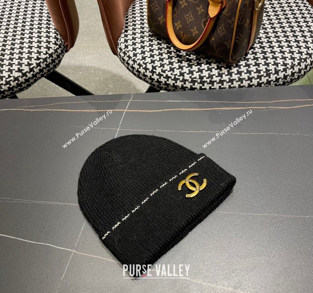 Chanel Knit Hat with Metal CC Black 2024 1019025 (A-241019083)