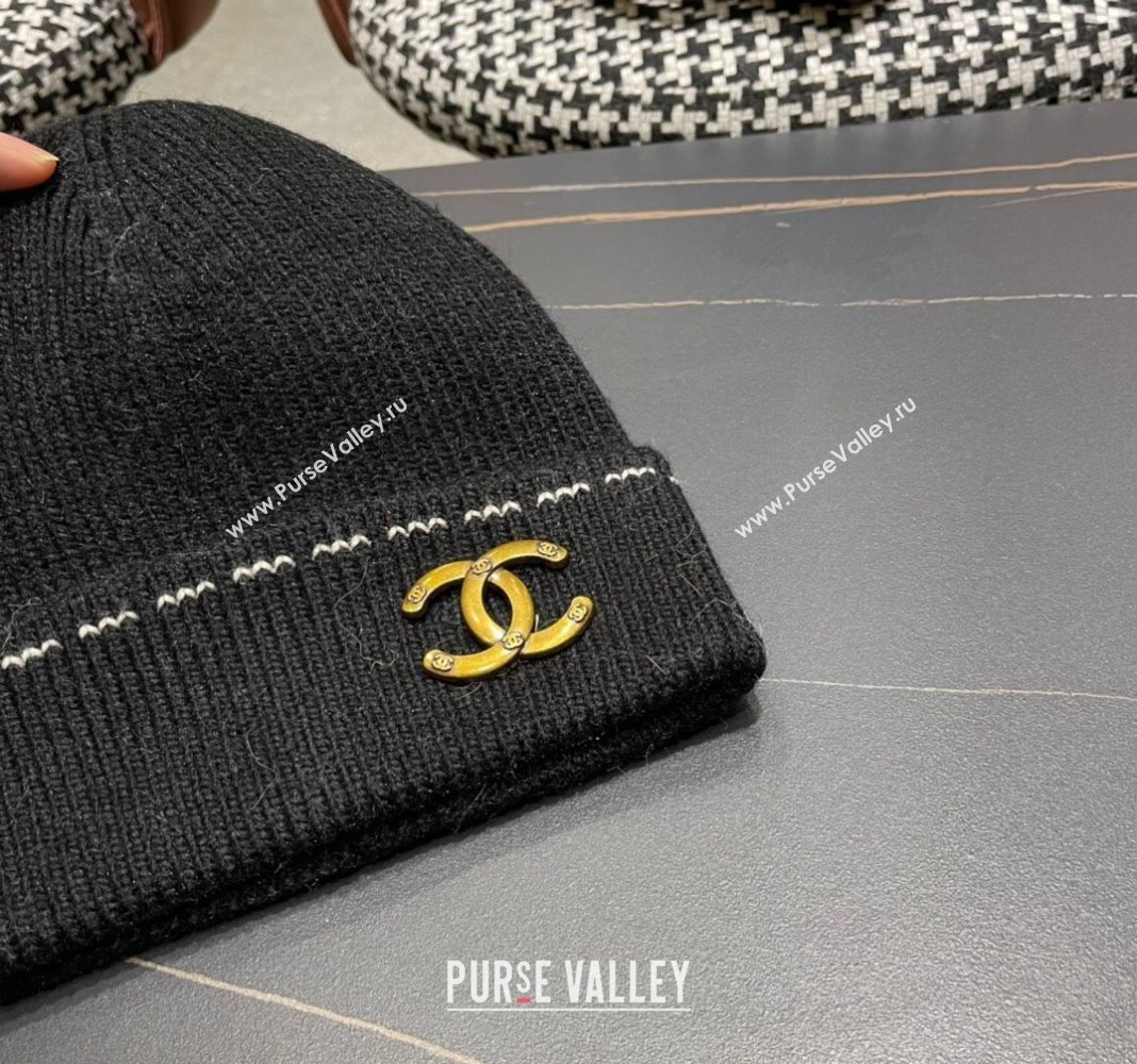 Chanel Knit Hat with Metal CC Black 2024 1019025 (A-241019083)