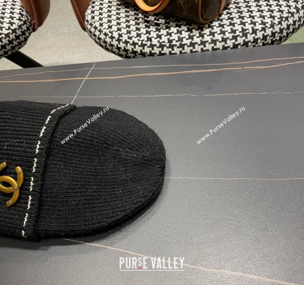 Chanel Knit Hat with Metal CC Black 2024 1019025 (A-241019083)