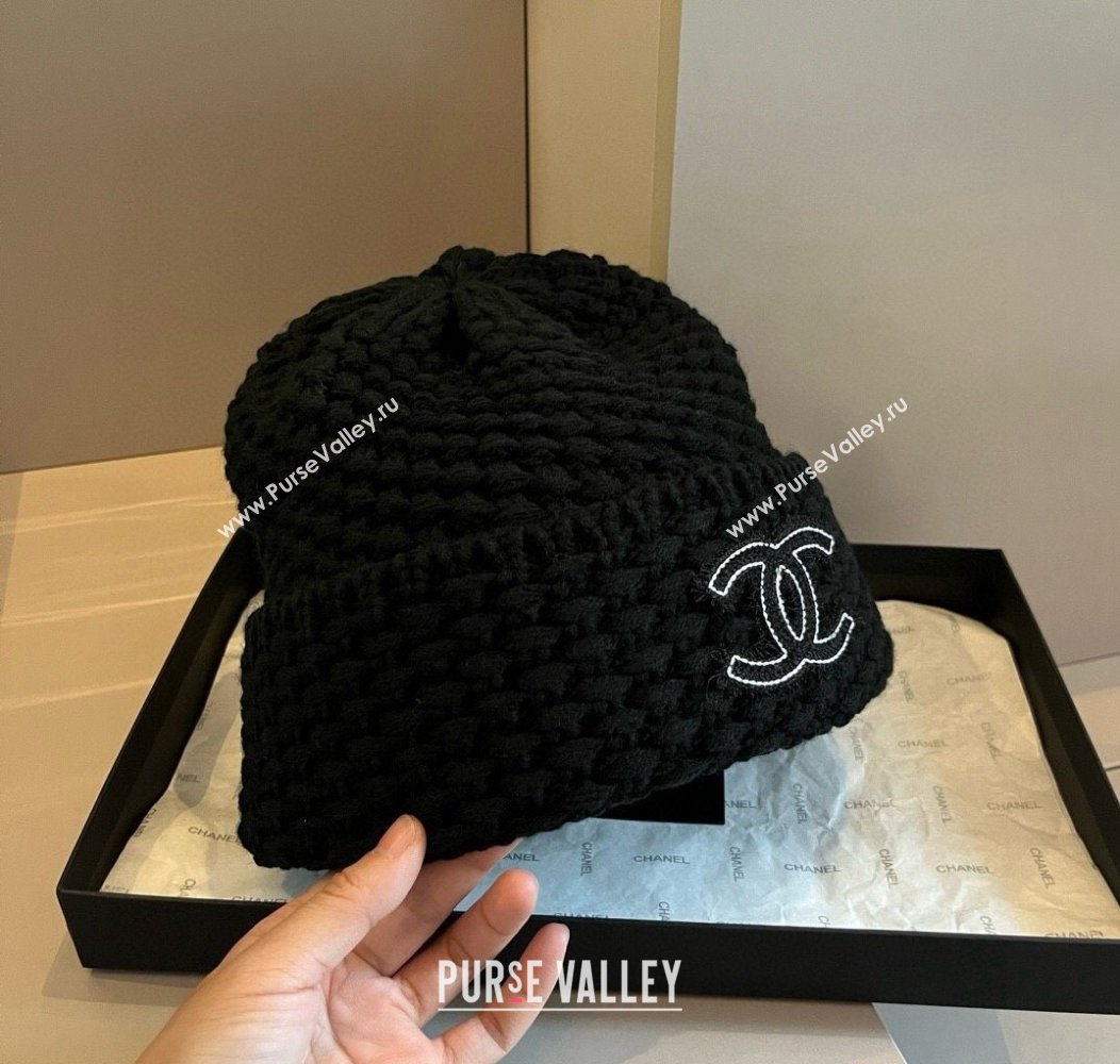 Chanel Knit Hat with CC Patch Black 2024 1128 (XMN-241128087)