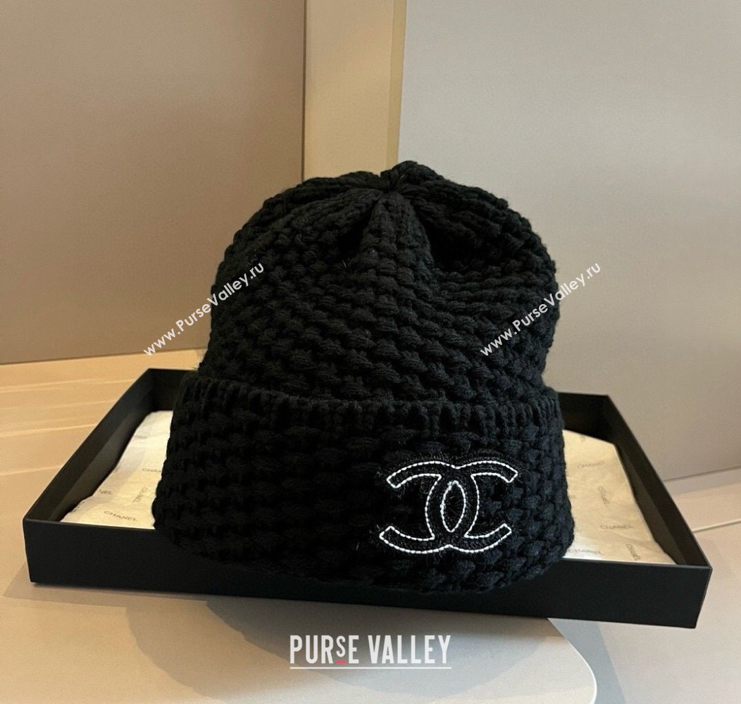 Chanel Knit Hat with CC Patch Black 2024 1128 (XMN-241128087)