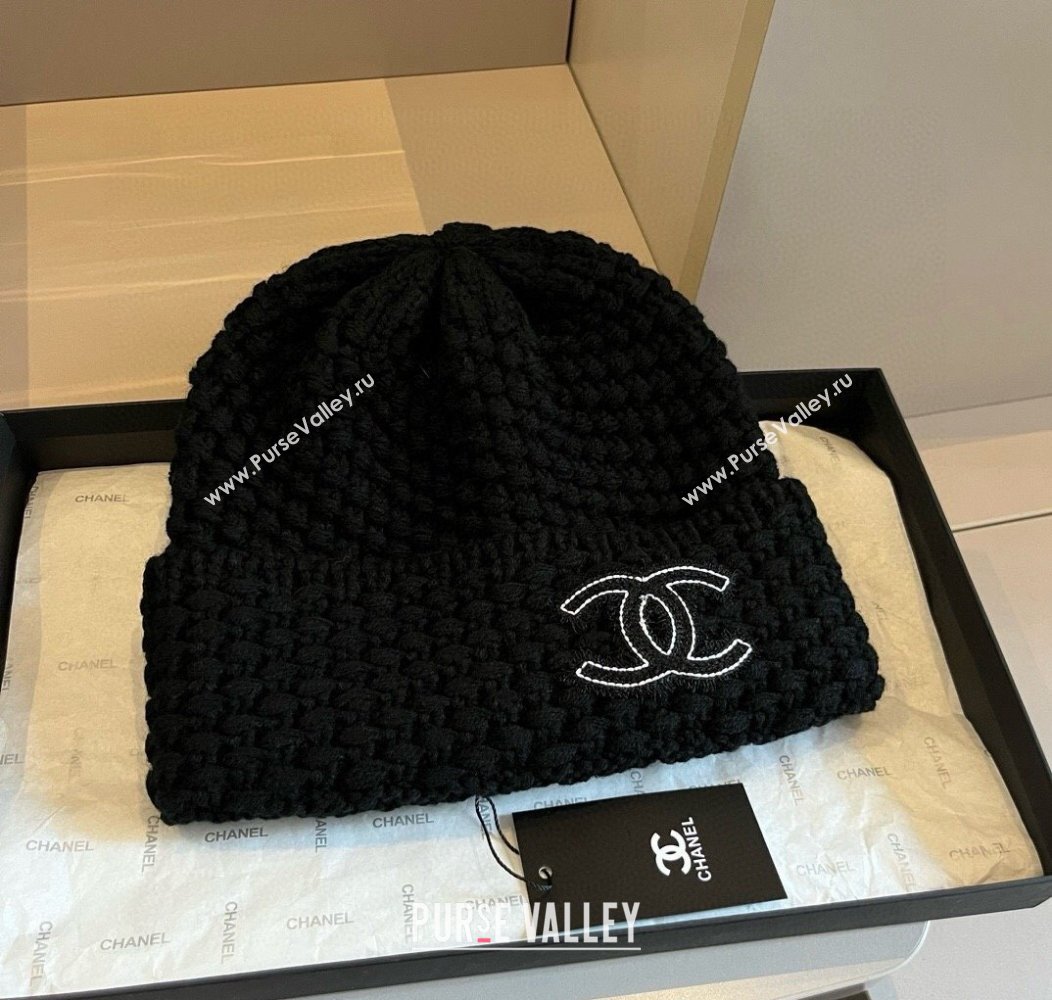 Chanel Knit Hat with CC Patch Black 2024 1128 (XMN-241128087)