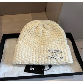 Chanel Knit Hat with CC Patch White 2024 1128 (XMN-241128088)