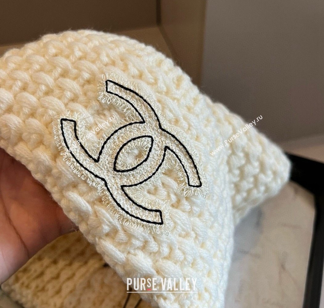 Chanel Knit Hat with CC Patch White 2024 1128 (XMN-241128088)