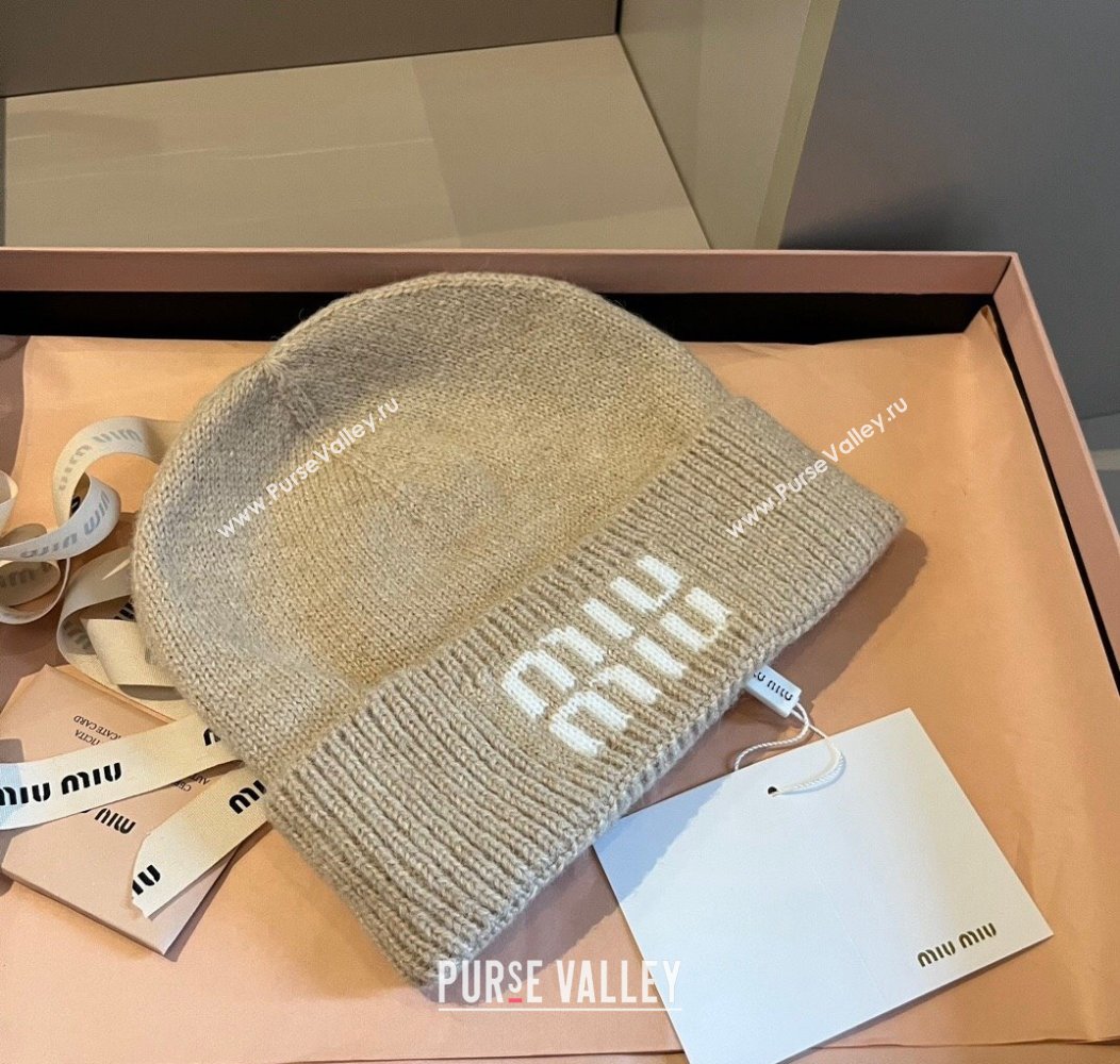 Miu Miu Knit Hat with Logo Beige 2024 1128 (XMN-241128100)