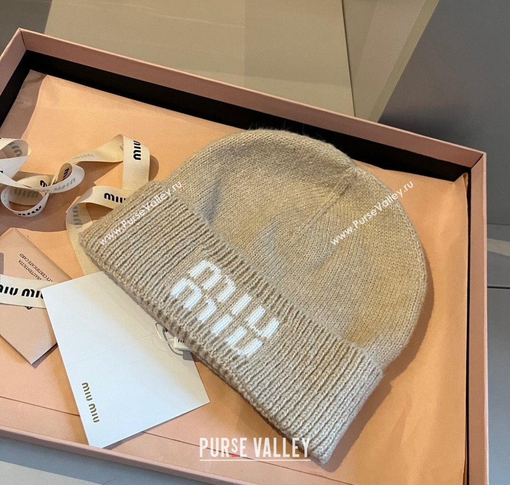 Miu Miu Knit Hat with Logo Beige 2024 1128 (XMN-241128100)