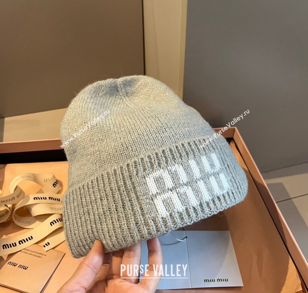 Miu Miu Knit Hat with Logo Grey 2024 1128 (XMN-241128102)