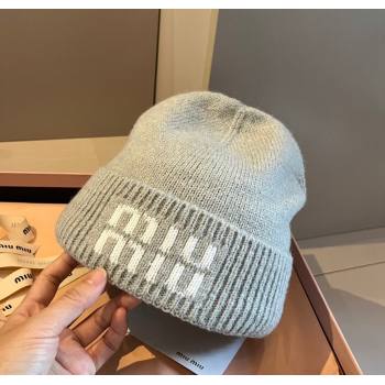 Miu Miu Knit Hat with Logo Grey 2024 1128 (XMN-241128102)