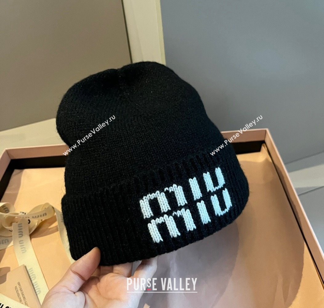 Miu Miu Knit Hat with Logo Black 2024 1128 (XMN-241128103)