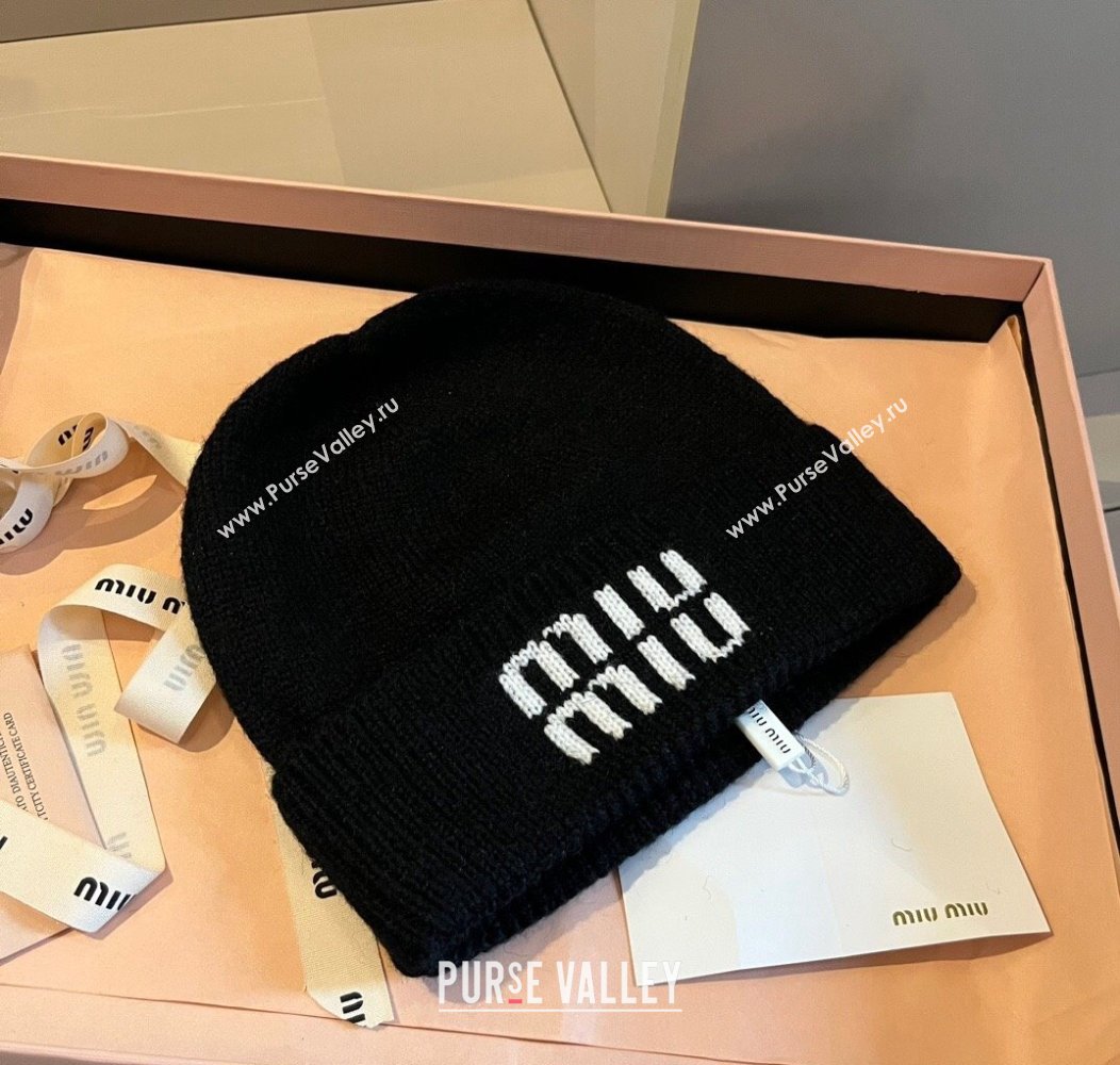 Miu Miu Knit Hat with Logo Black 2024 1128 (XMN-241128103)