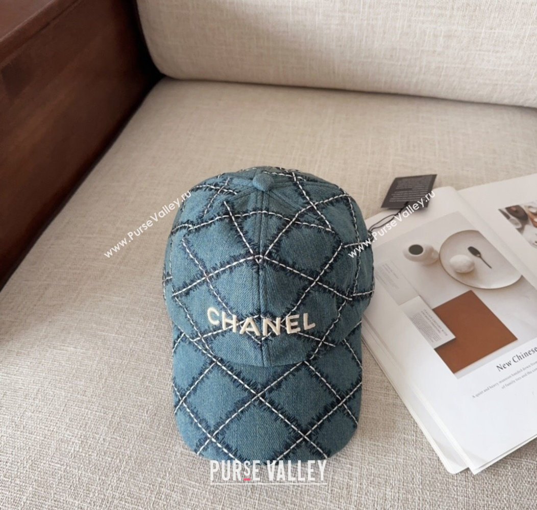 Chanel Quilted Denim Baseball Hat Blue 2024 1128 (MAO-241128123)