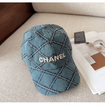 Chanel Quilted Denim Baseball Hat Blue 2024 1128 (MAO-241128123)