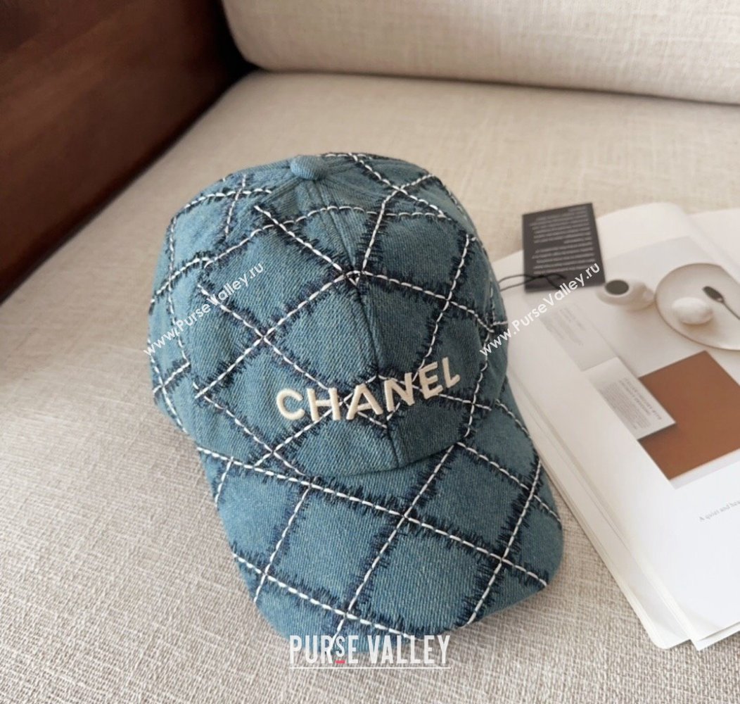 Chanel Quilted Denim Baseball Hat Blue 2024 1128 (MAO-241128123)