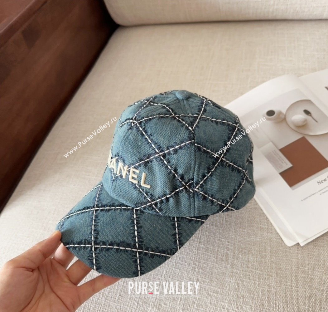 Chanel Quilted Denim Baseball Hat Blue 2024 1128 (MAO-241128123)