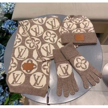 Louis Vuitton Knit Scarf, Hat and Gloves Set Khaki 2024 1129 (A-241129010)