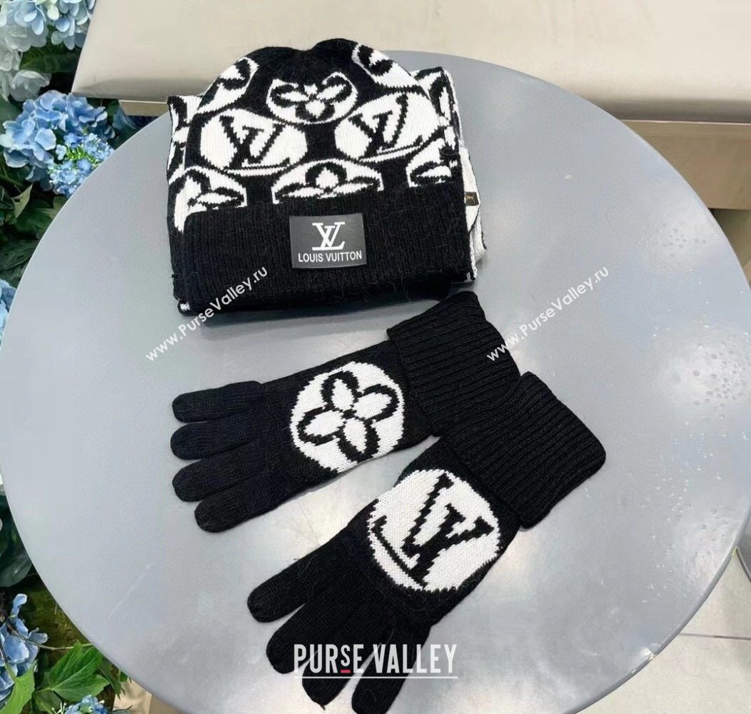 Louis Vuitton Knit Scarf, Hat and Gloves Set Black 2024 1129 (A-241129011)