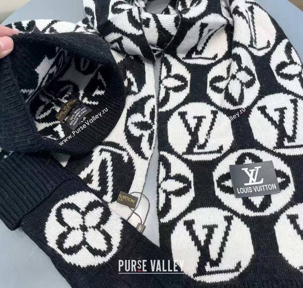 Louis Vuitton Knit Scarf, Hat and Gloves Set Black 2024 1129 (A-241129011)