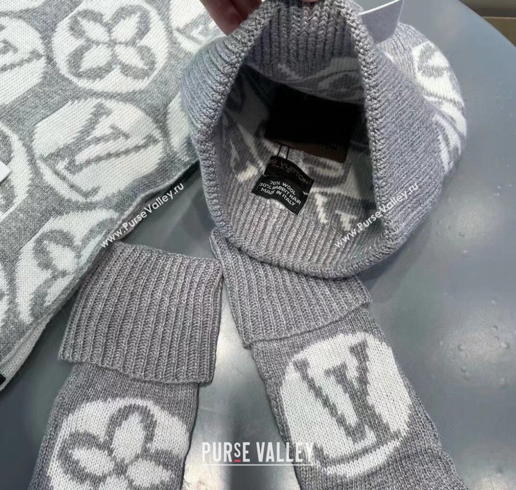 Louis Vuitton Knit Scarf, Hat and Gloves Set Grey 2024 1129 (A-241129012)