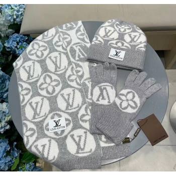 Louis Vuitton Knit Scarf, Hat and Gloves Set Grey 2024 1129 (A-241129012)