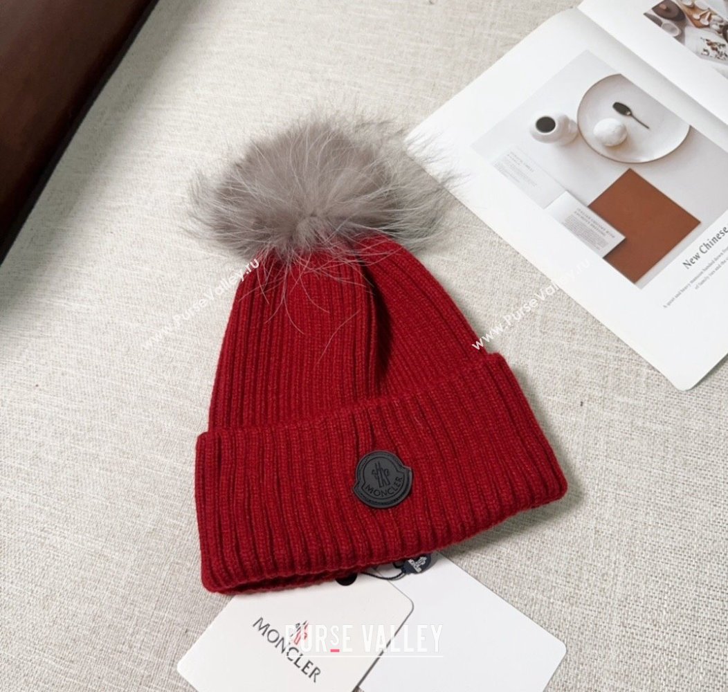 Moncler Knit Hat with Pompon Red 2024 112803 (A-241128145)