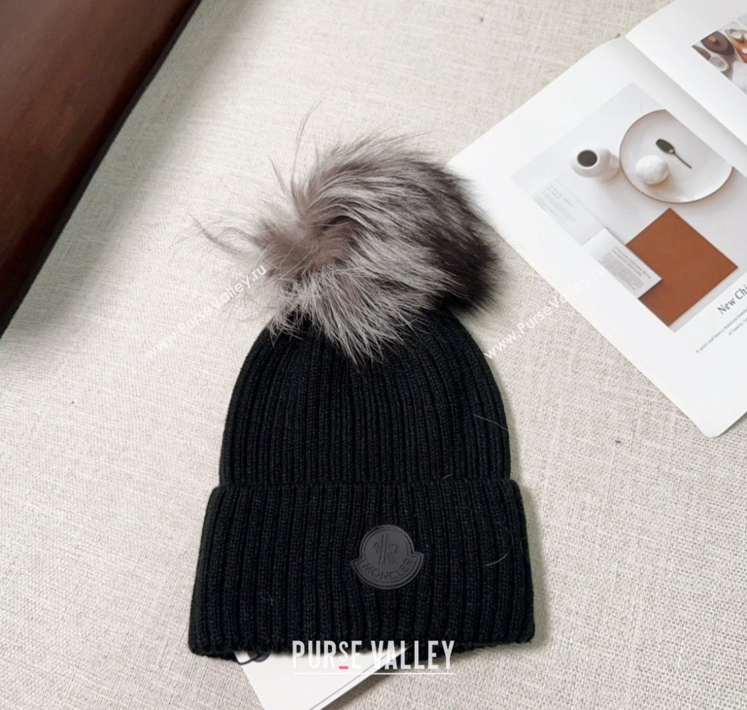 Moncler Knit Hat with Pompon Black 2024 112803 (A-241128149)