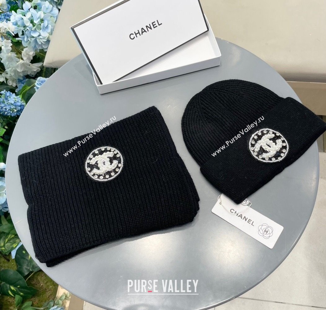 Chanel Knit Scarf and Hat Set Black 2024 1129 (A-241129013)