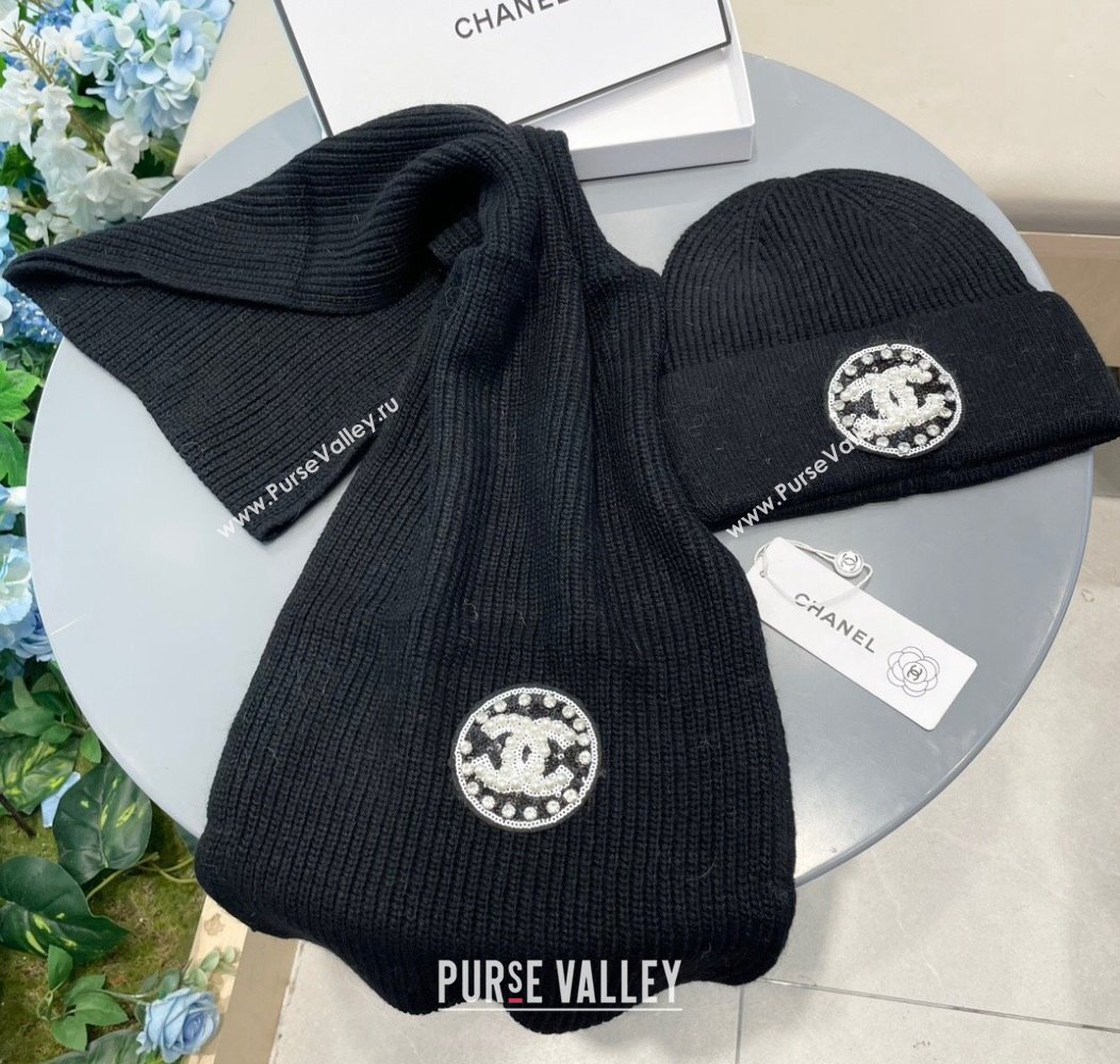 Chanel Knit Scarf and Hat Set Black 2024 1129 (A-241129013)