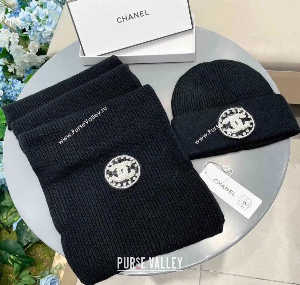 Chanel Knit Scarf and Hat Set Black 2024 1129 (A-241129013)