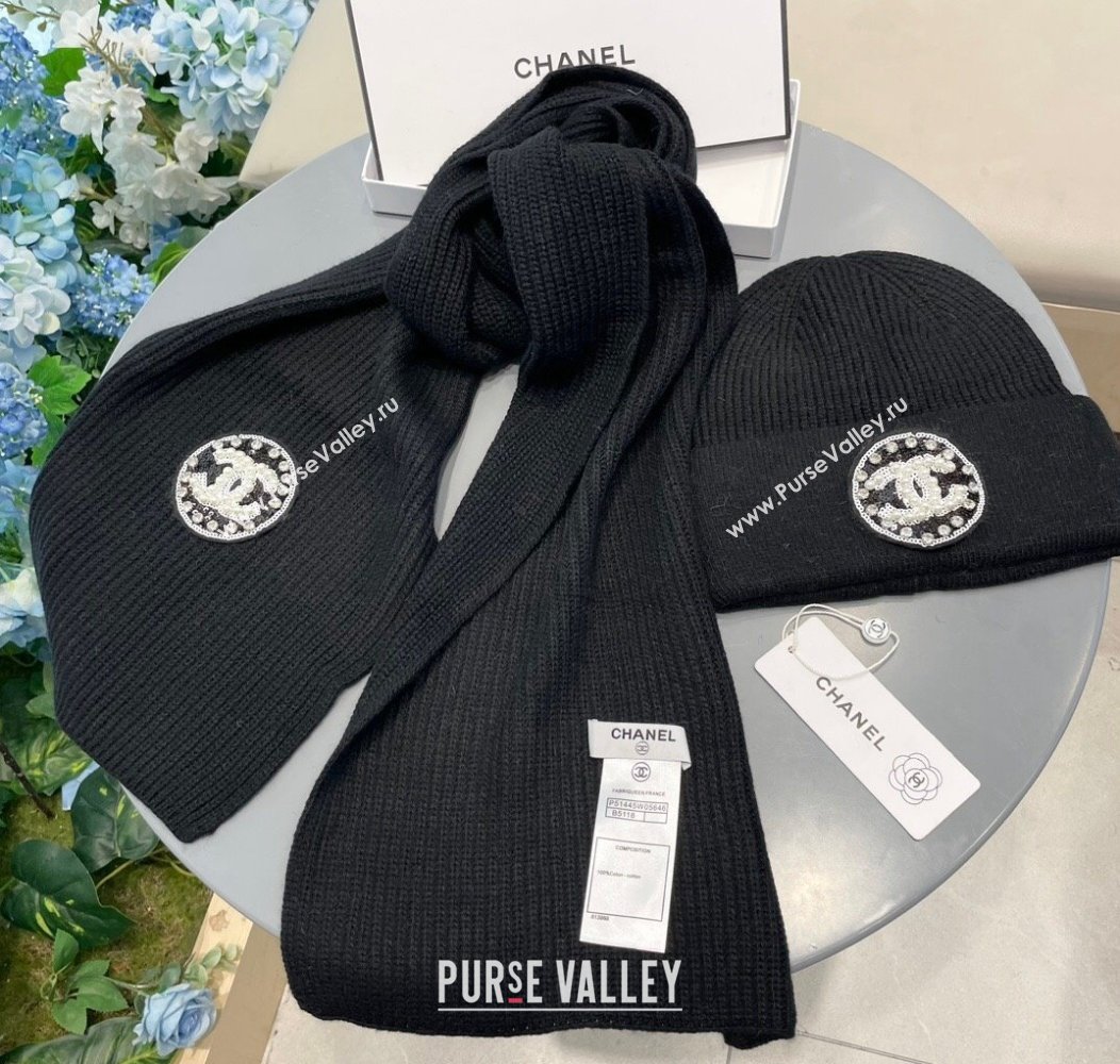 Chanel Knit Scarf and Hat Set Black 2024 1129 (A-241129013)