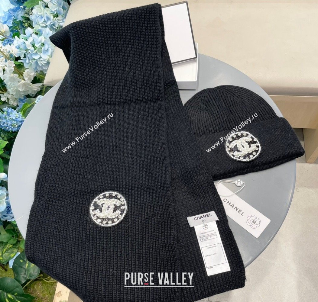 Chanel Knit Scarf and Hat Set Black 2024 1129 (A-241129013)