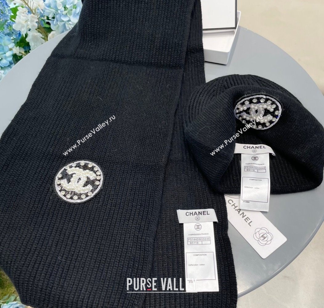 Chanel Knit Scarf and Hat Set Black 2024 1129 (A-241129013)