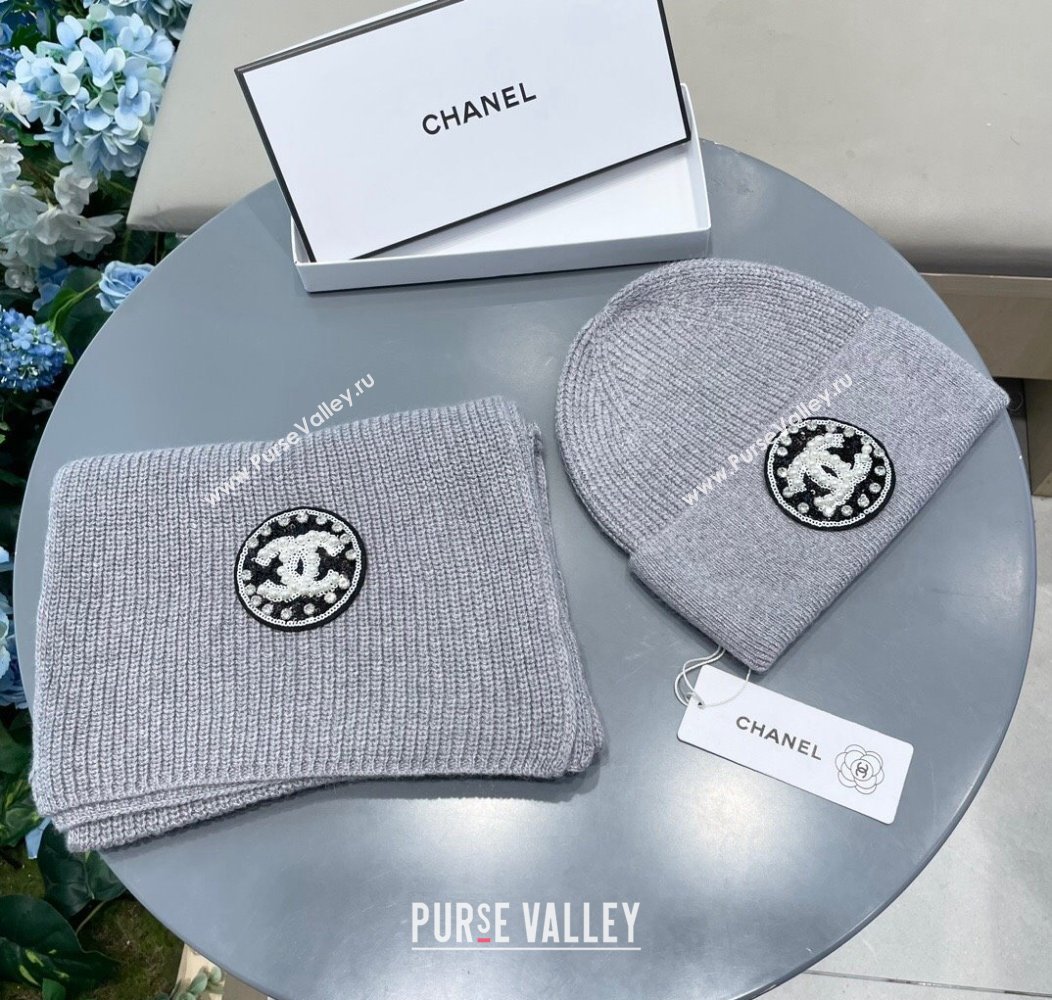 Chanel Knit Scarf and Hat Set Grey 2024 1129 (A-241129014)