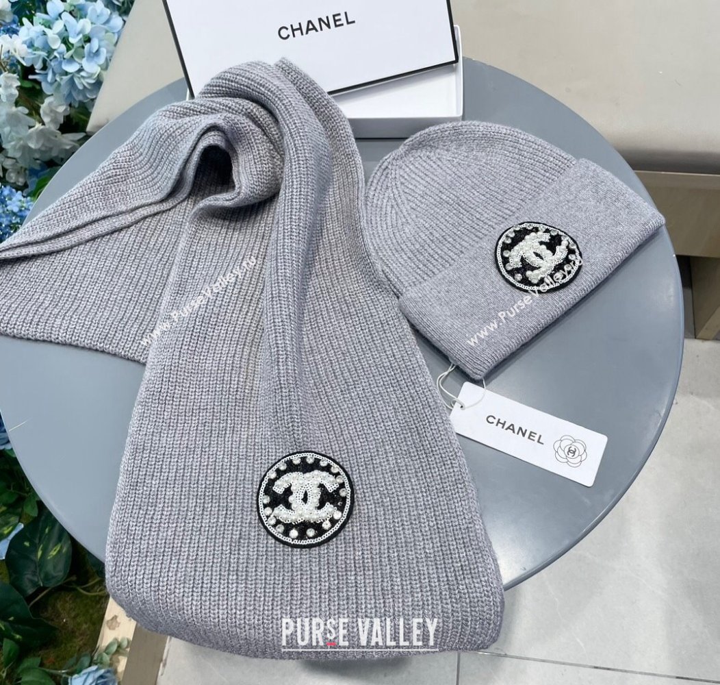 Chanel Knit Scarf and Hat Set Grey 2024 1129 (A-241129014)