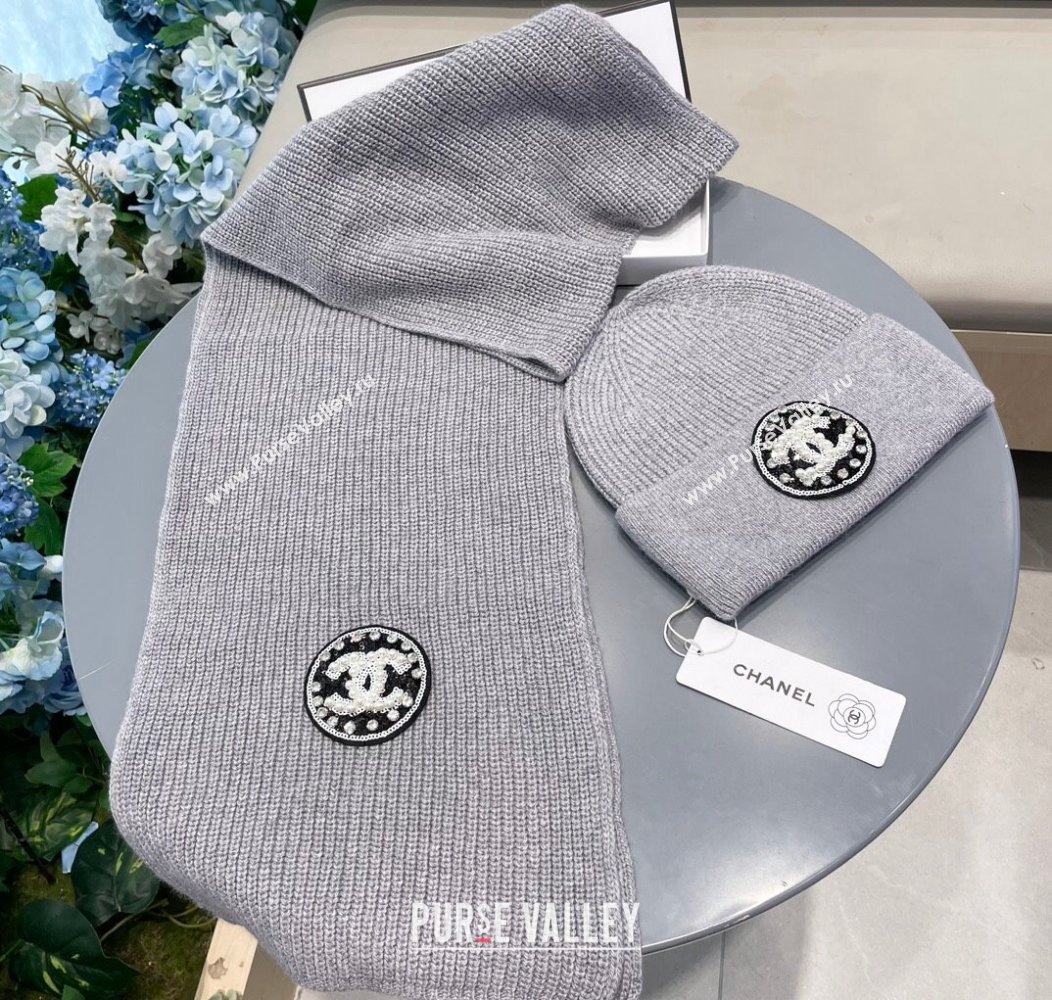 Chanel Knit Scarf and Hat Set Grey 2024 1129 (A-241129014)