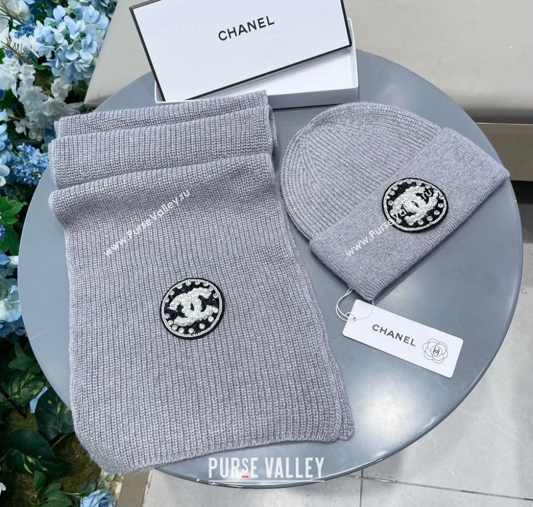 Chanel Knit Scarf and Hat Set Grey 2024 1129 (A-241129014)