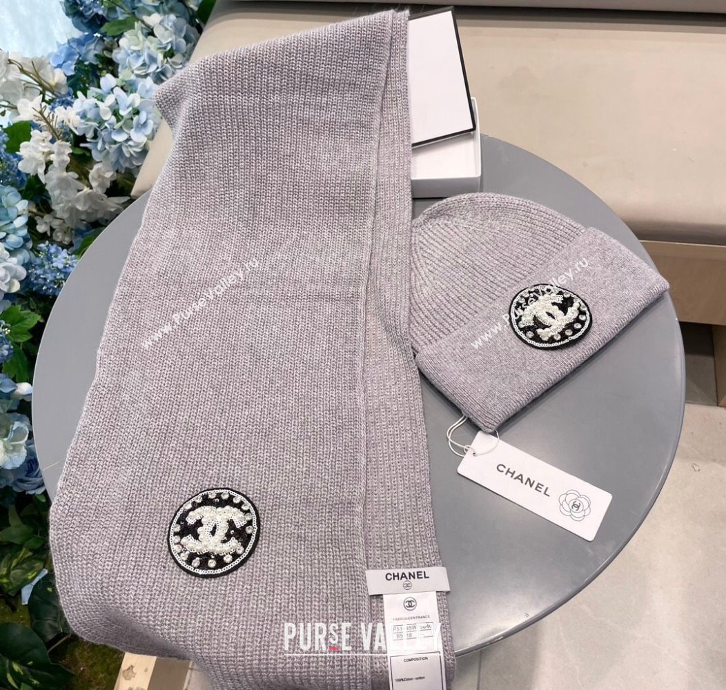 Chanel Knit Scarf and Hat Set Grey 2024 1129 (A-241129014)