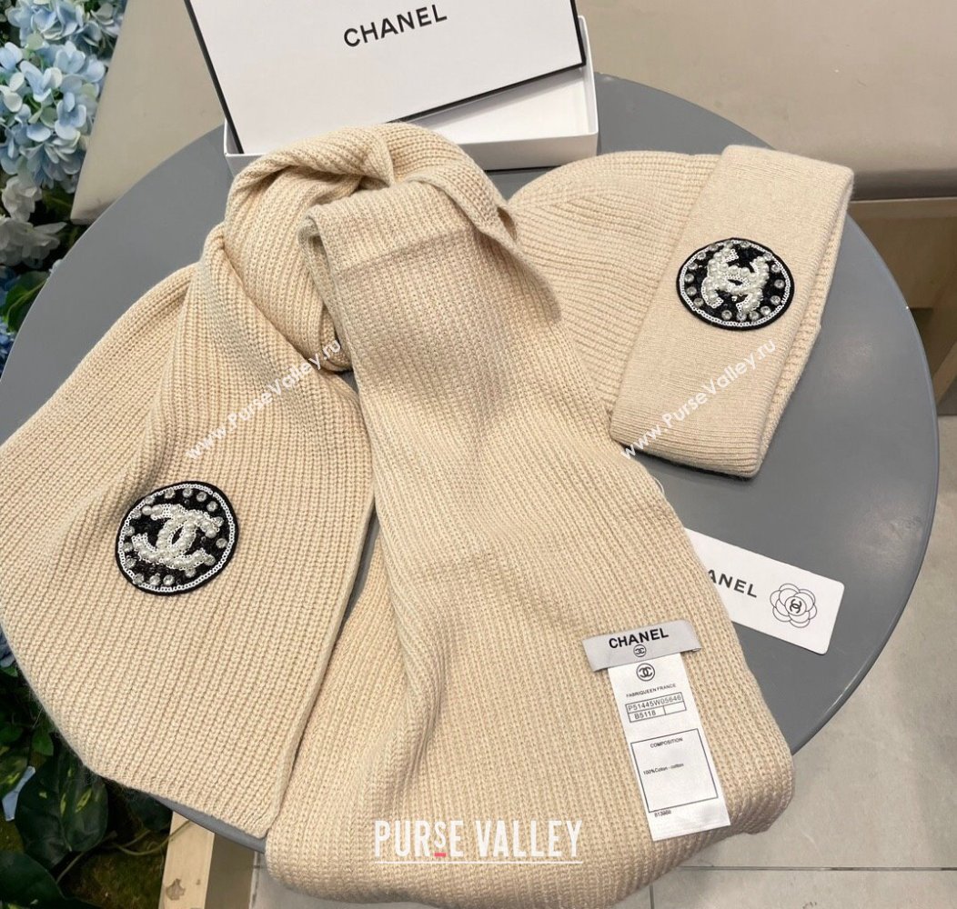 Chanel Knit Scarf and Hat Set Beige 2024 1129 (A-241129015)