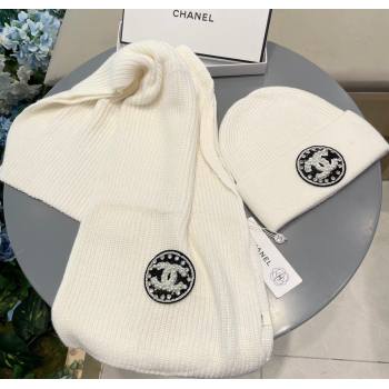 Chanel Knit Scarf and Hat Set White 2024 1129 (A-241129016)