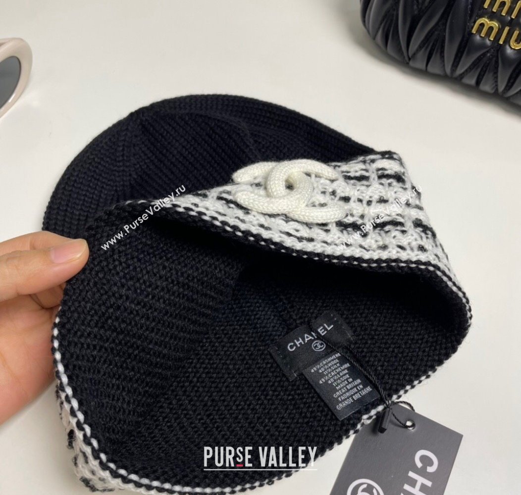 Chanel Knit Hat with Maxi CC Black1/White1 2024 1129 (A-241129017)