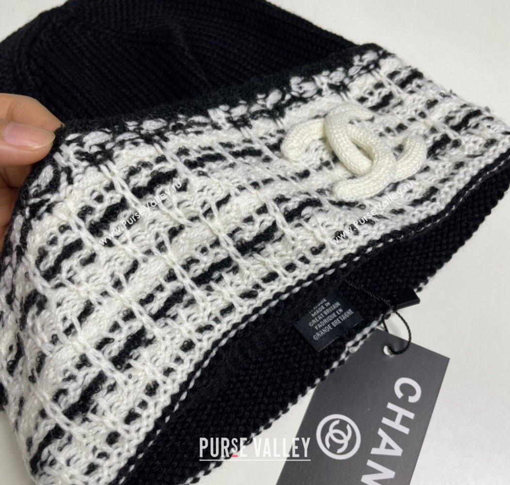 Chanel Knit Hat with Maxi CC Black1/White1 2024 1129 (A-241129017)