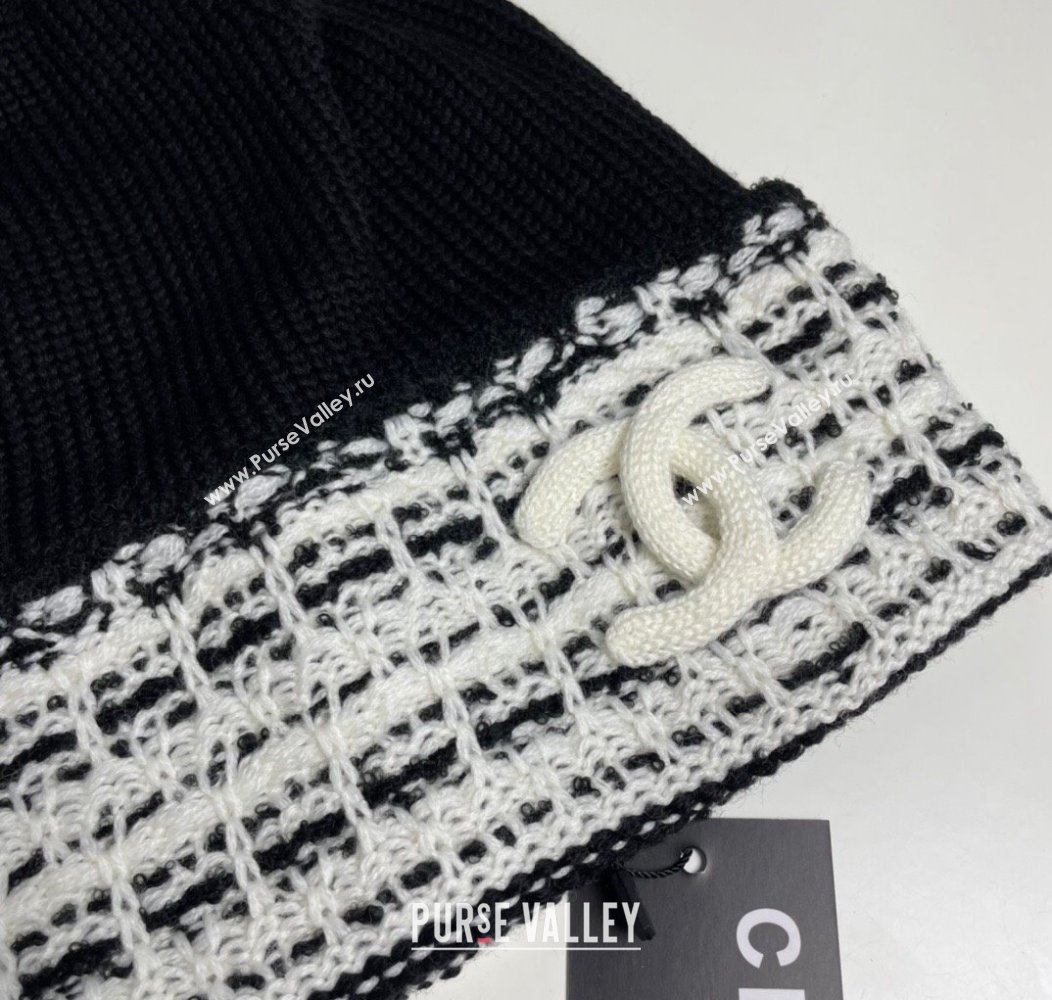 Chanel Knit Hat with Maxi CC Black1/White1 2024 1129 (A-241129017)