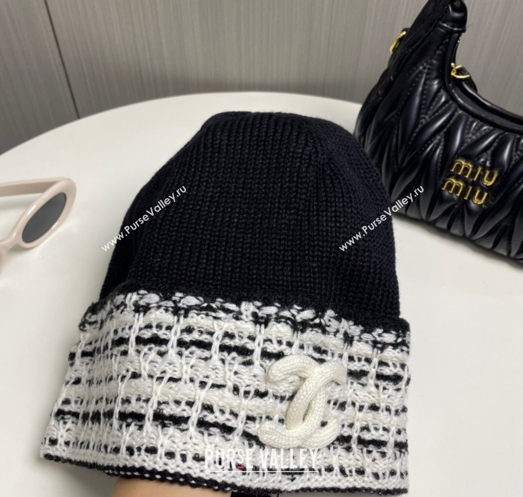 Chanel Knit Hat with Maxi CC Black1/White1 2024 1129 (A-241129017)