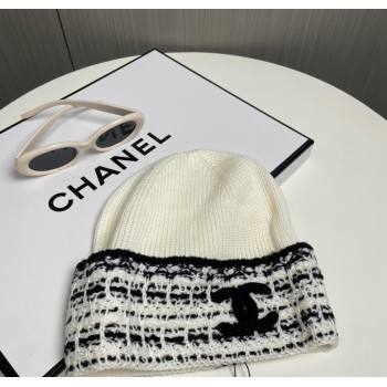 Chanel Knit Hat with Maxi CC White/Black2 2024 1129 (A-241129018)