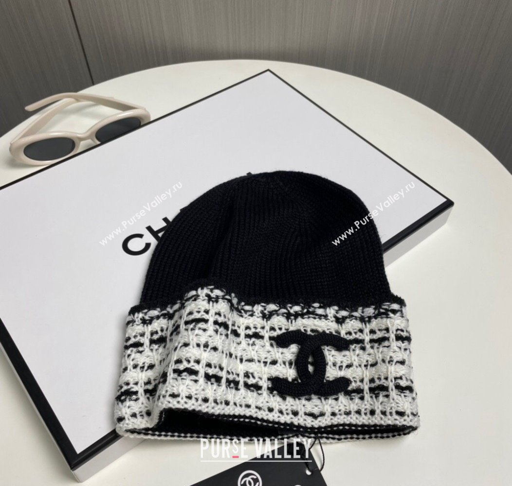 Chanel Knit Hat with Maxi CC Black/White2 2024 1129 (A-241129019)