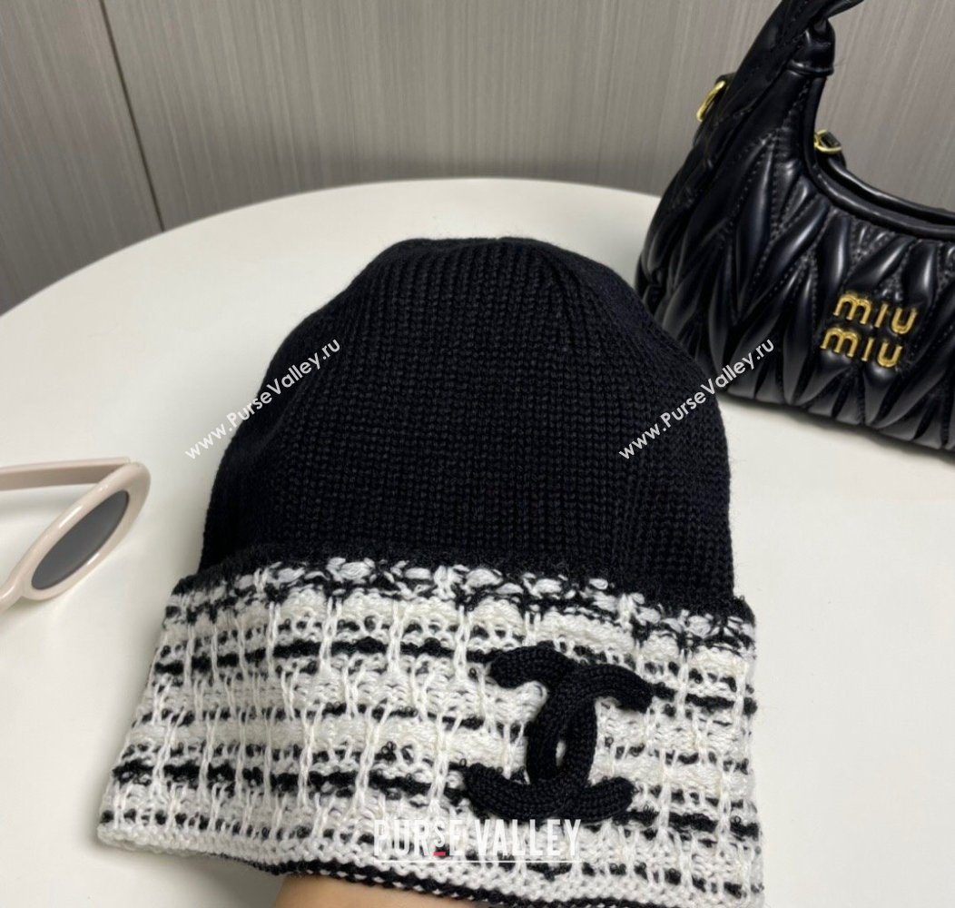 Chanel Knit Hat with Maxi CC Black/White2 2024 1129 (A-241129019)