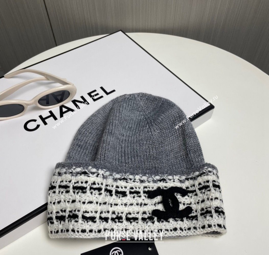 Chanel Knit Hat with Maxi CC Grey 2024 1129 (A-241129021)