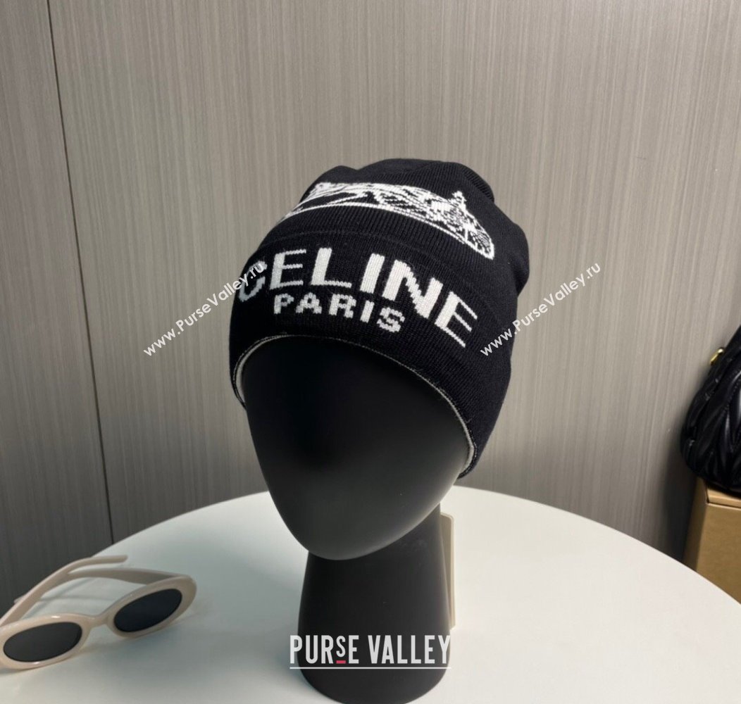 Celine Knit Hat with Logo Black 2024 1129 (A-241129022)